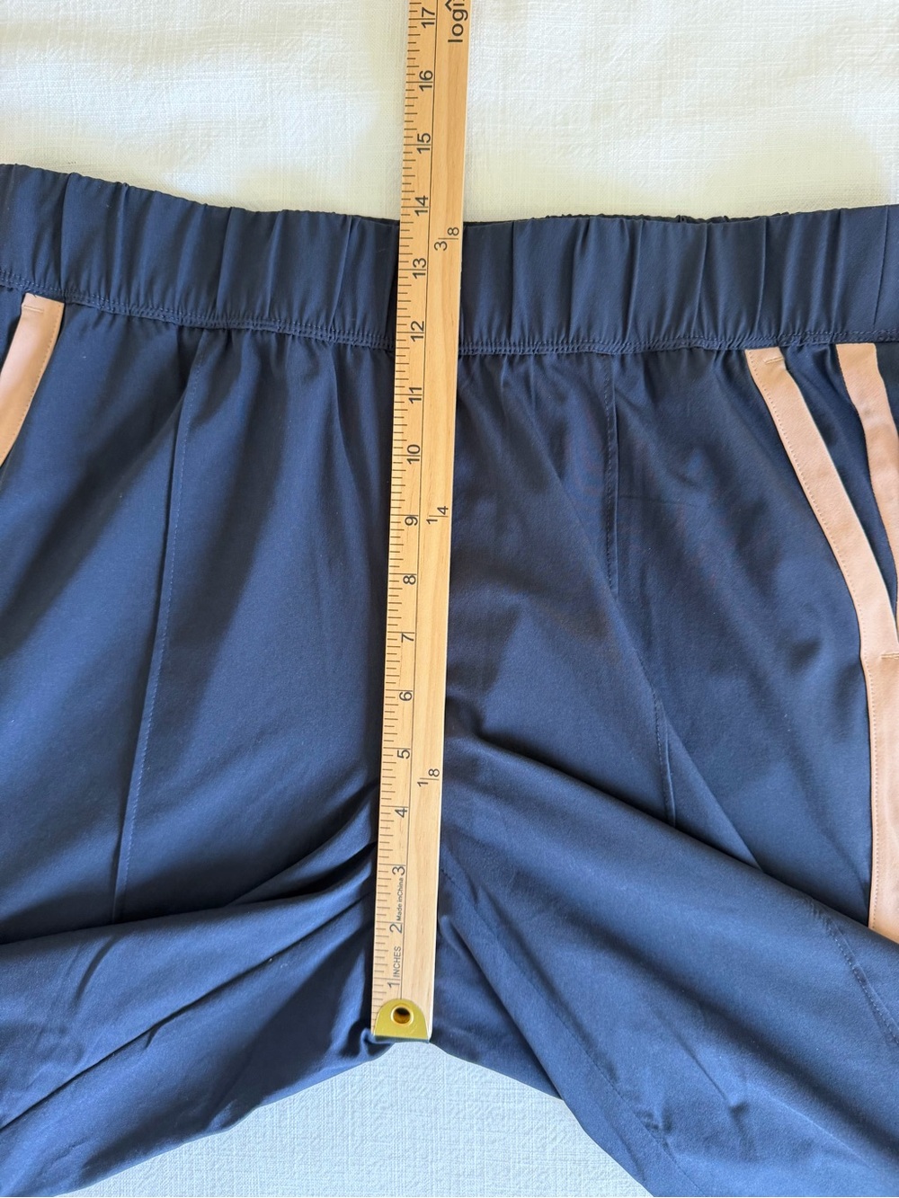 J Jill Fit Women’s Navy Wide-Leg Track Pants with Taupe Side Stripe - Picture 8 of 9